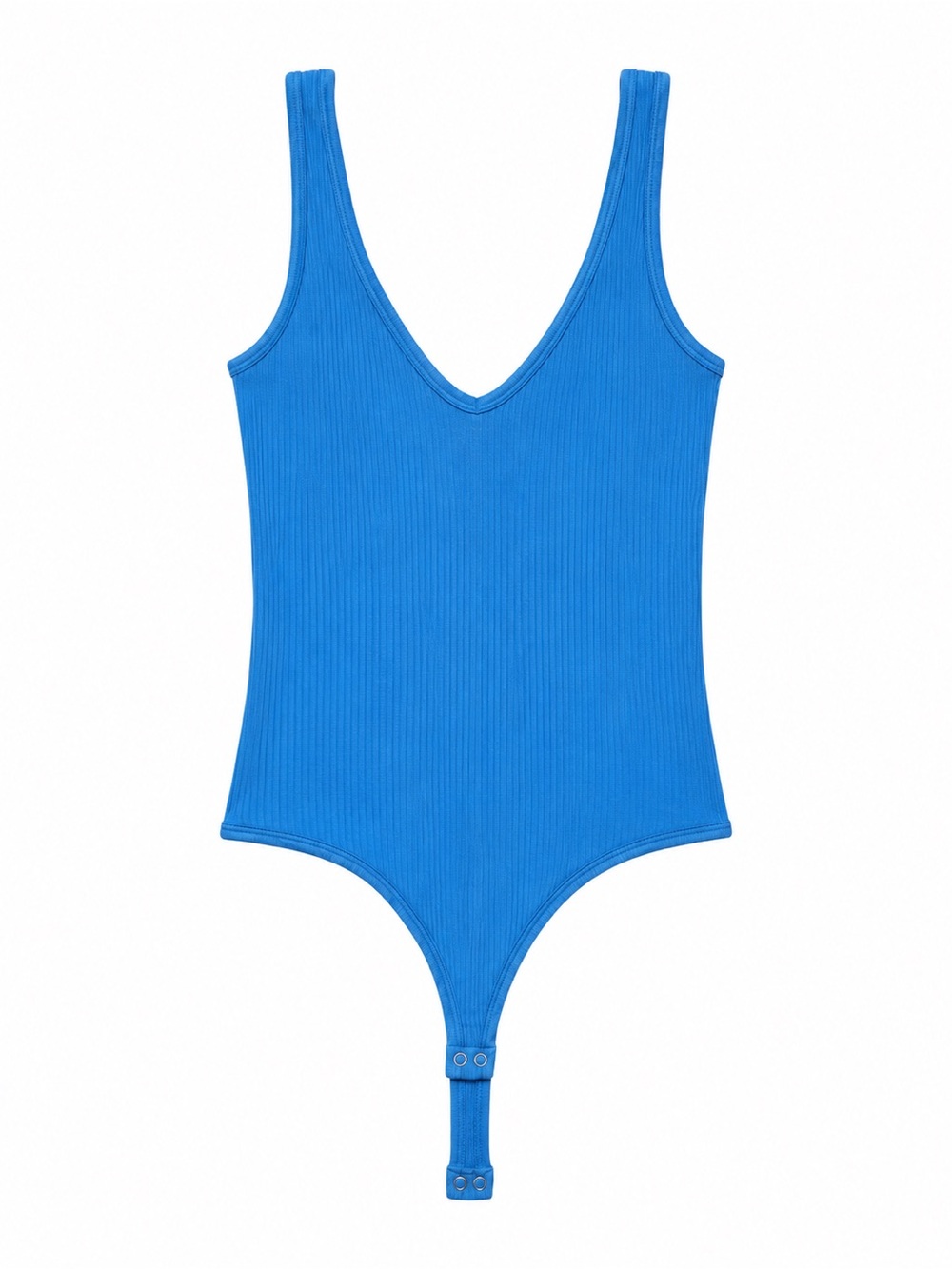 Blue Ribbed V-Neck Bodysuit - Women